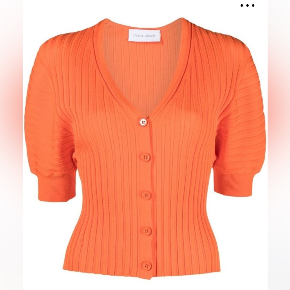 Christian Wijnants Kesi Ribbed Knit Short Sleeve Cardigan Sweater
